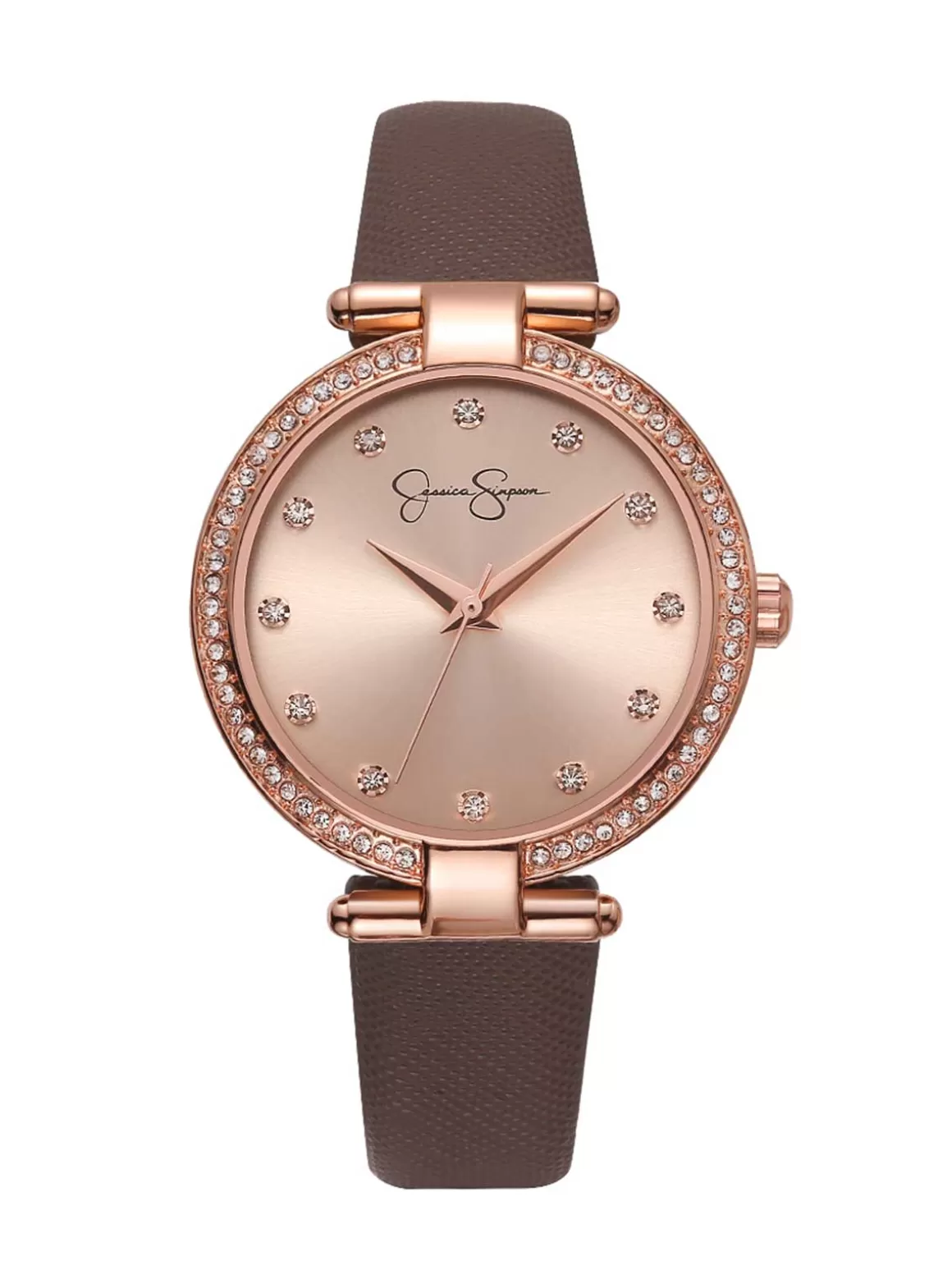 Crystal Bezel Brown Strap Watch In Tone<Jessica Simpson Hot