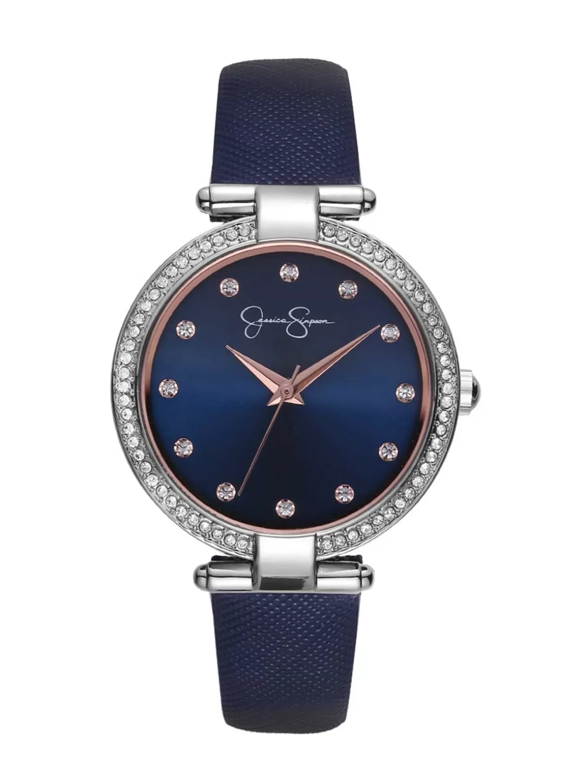 Crystal Bezel Navy Strap Watch In Tone<Jessica Simpson New