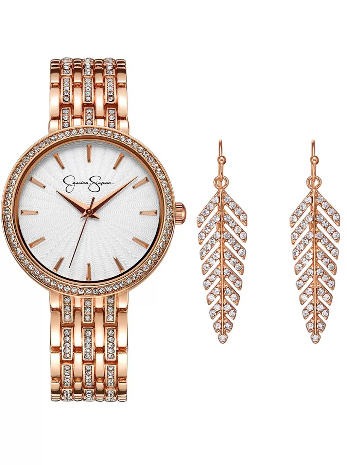 Crystal Bezel Watch & Feather Earring Set In Tone<Jessica Simpson Online