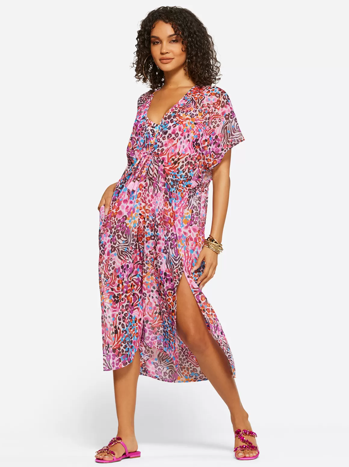 Long Swim Cover Up In Pink Multi<Jessica Simpson Store