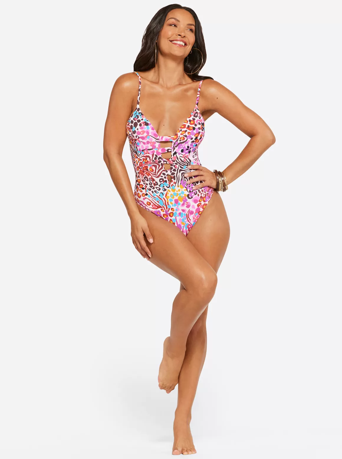 Plunge One Piece In Pink Multi<Jessica Simpson Hot