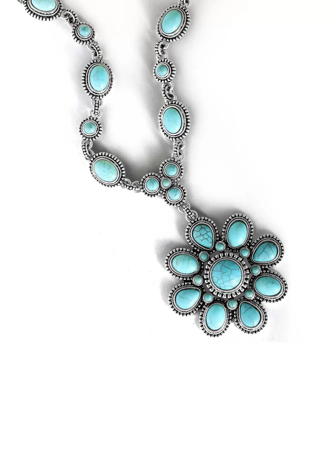 Large Turquoise Stone Flower Necklace In <Jessica Simpson Flash Sale