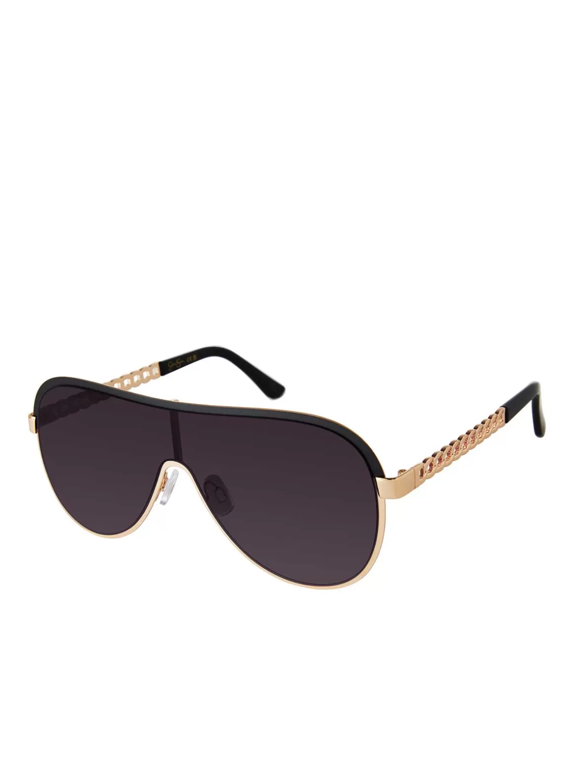 Metal Shield Aviator Pilot Sunglasses In Gold & Black<Jessica Simpson Outlet