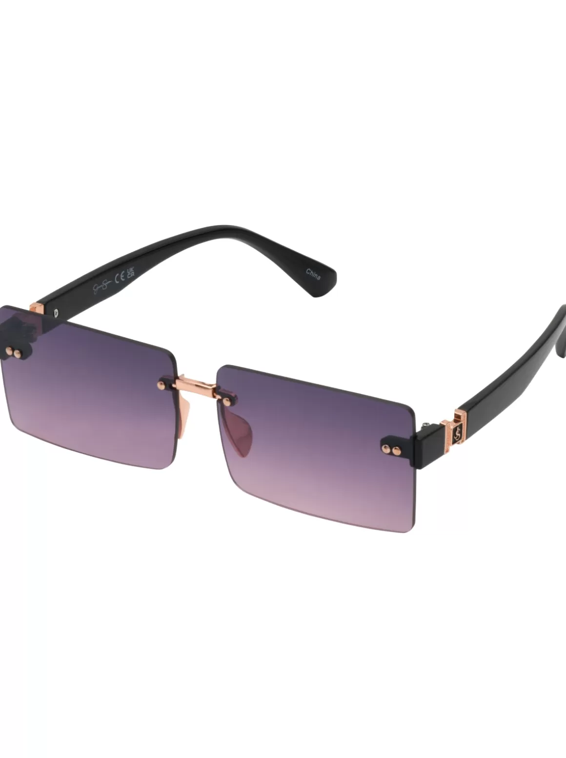 Sleek Rectangular Metal Sunglasses In Rose Gold & Black<Jessica Simpson Best