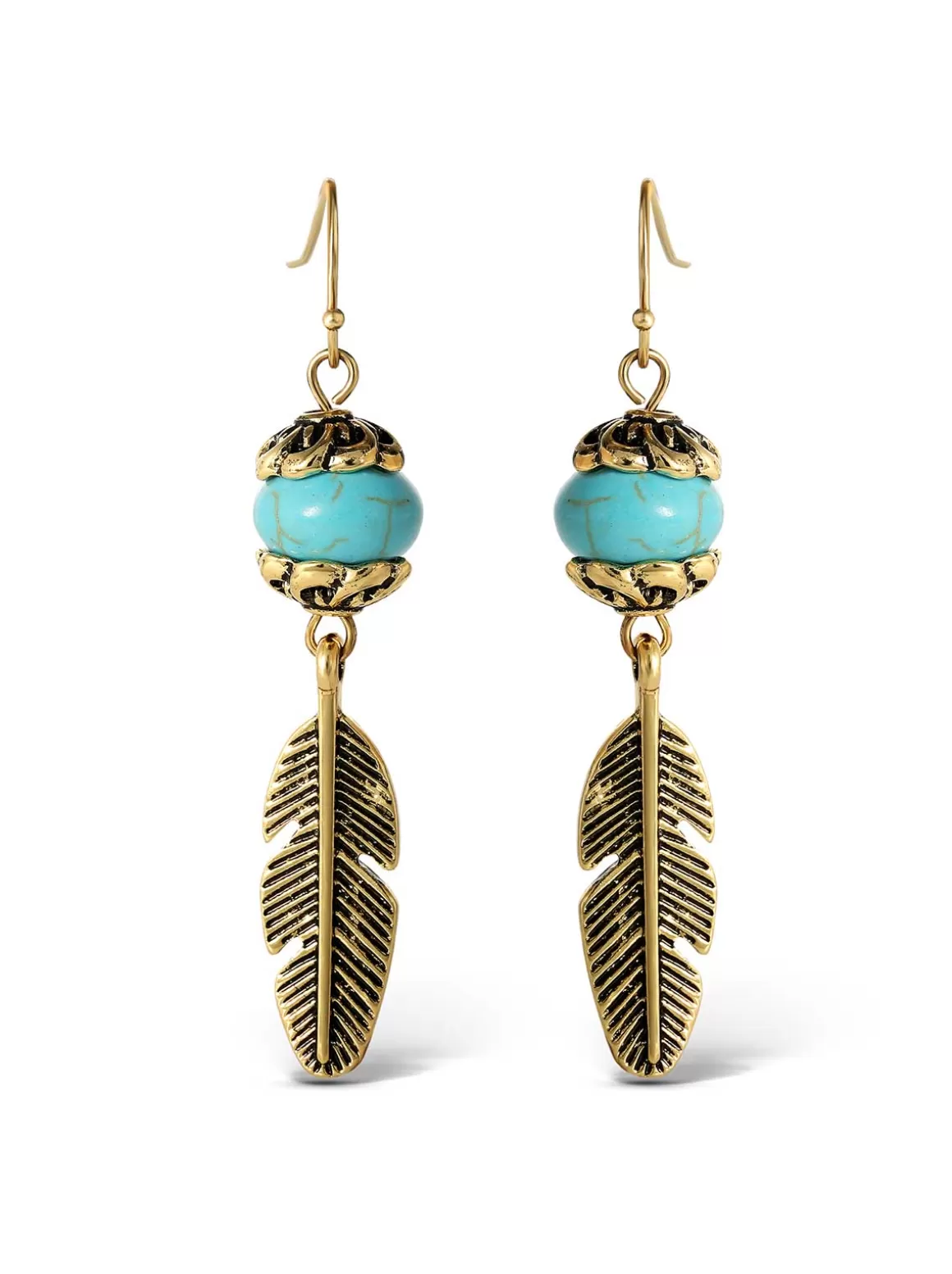 Turquoise Bead Feather Drop Earrings In <Jessica Simpson Store