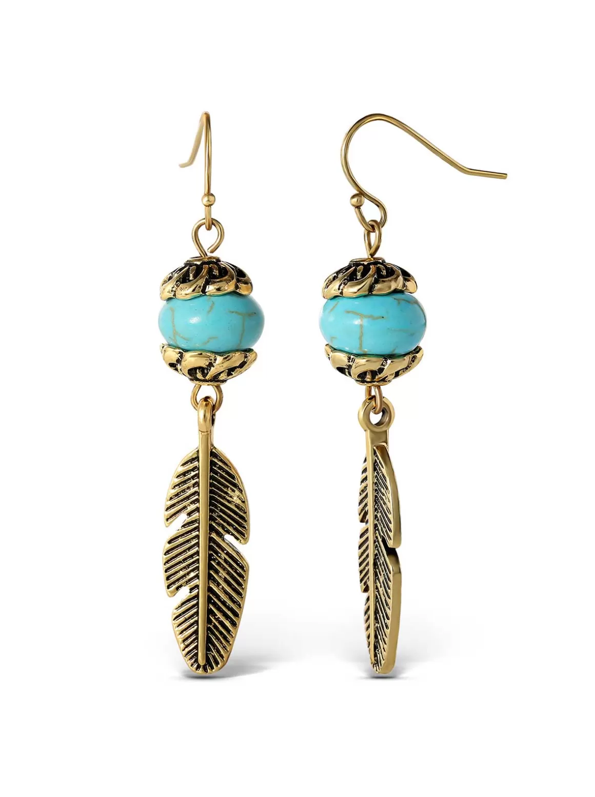 Turquoise Bead Feather Drop Earrings In <Jessica Simpson Store