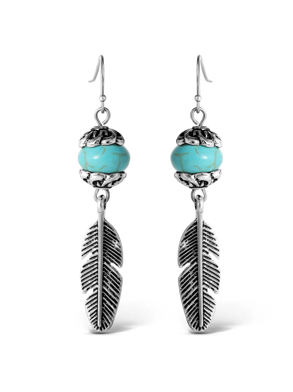 Turquoise Bead Feather Drop Earrings In <Jessica Simpson Cheap