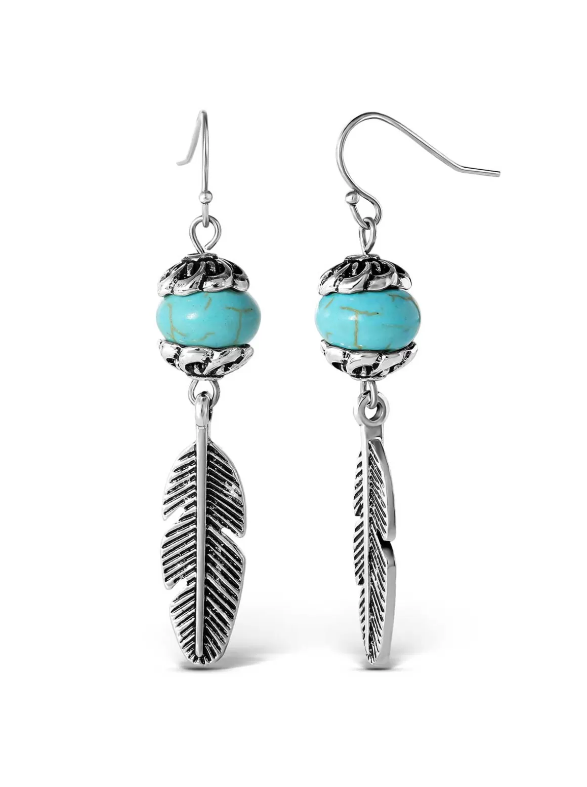 Turquoise Bead Feather Drop Earrings In <Jessica Simpson Cheap