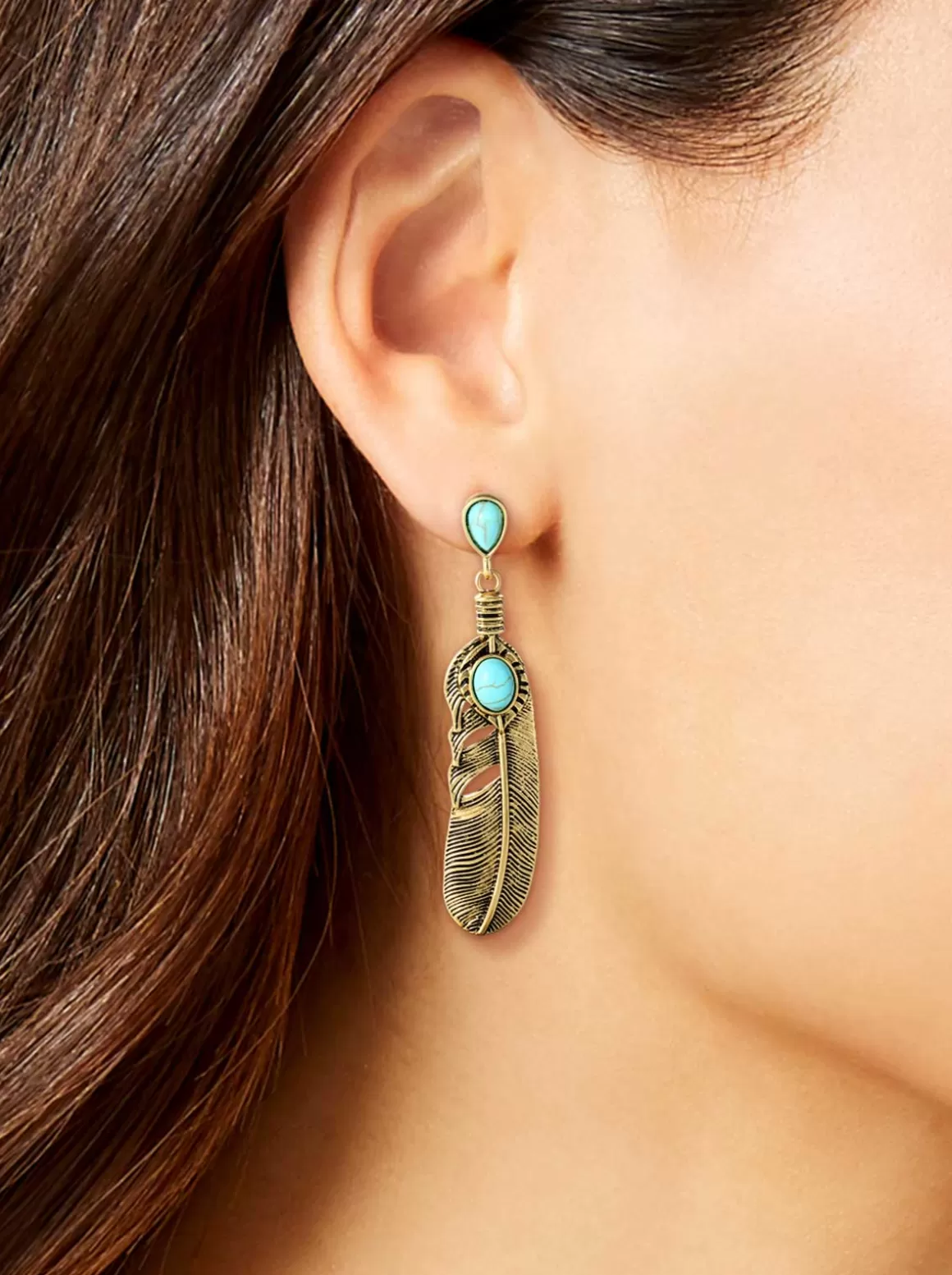 Turquoise Stone Feather Drop Earrings<Jessica Simpson Clearance