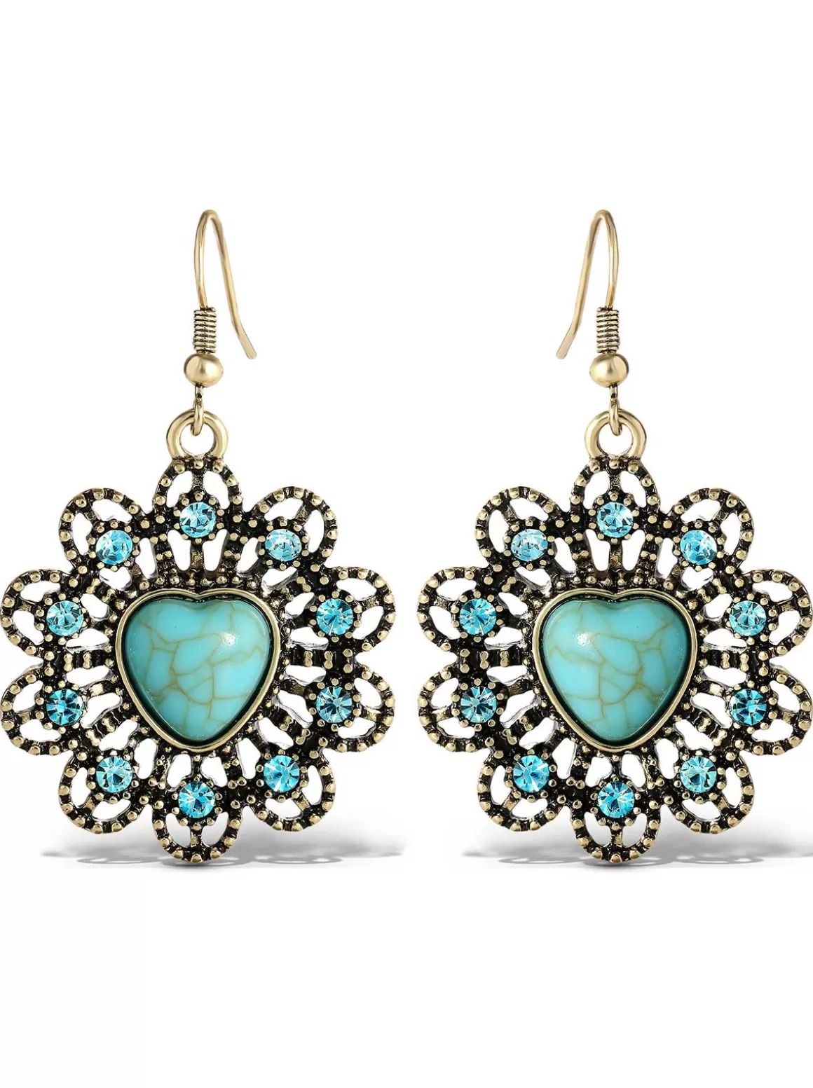 Turquoise Stone Ornate Heart Earrings<Jessica Simpson Online