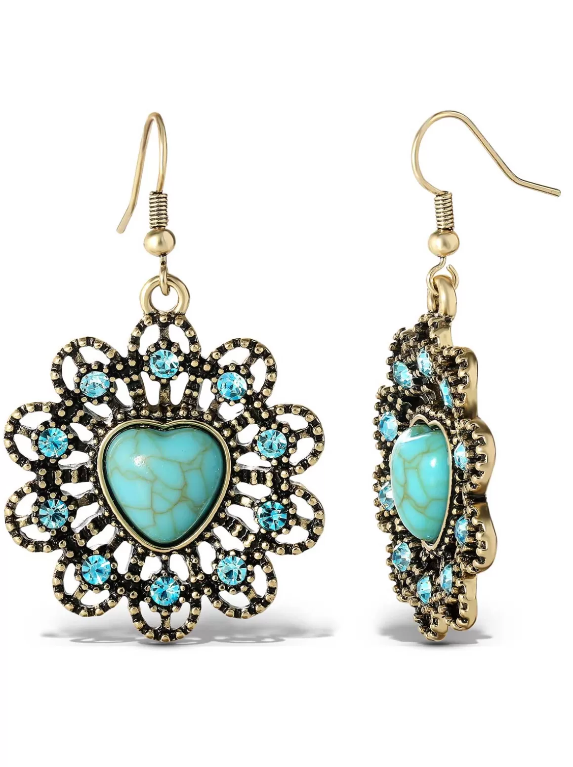 Turquoise Stone Ornate Heart Earrings<Jessica Simpson Online